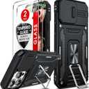 2 x LeYi Compatible for iPhone 16 Pro Max Case: 16 Pro Max Phone Case with Screen Protector 2PCS Tempered Glass, Slide Camera Cover & Magnetic Kickstand Funda para 16 Pro Max, Black