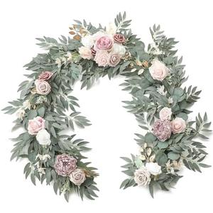 Floroom 6ft Artificial Eucalyptus Garland with Flowers Fake Greenery Faux Floral Vine Garland for Table Decor Wedding Centerpieces Bridal Shower Party Decorations, Garden Dusty Rose
