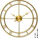 ANDY STAR Large Wall Clocks for Living Room Decor, 24" Big Metal Silent Clocks Battery Operated, Modern Oversized Gold Round Wall Clock, Non-Ticking, Roman Numerals Vintage Industrial Decorative