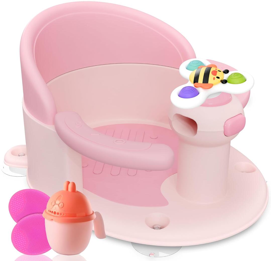 BEBELEH Baby Bath Seat for 6 Months & Up - Safe Infant & Toddler Bathtub Seat for Sitting Up - Baby Bath Tub Seat for Shower (Pink)