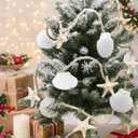 Geelin 10 ft Beach Coastal Christmas Garland Decorations Ocean Themed Starfish Shell with Manila Rope Ornaments for Christmas Tree Holiday Fireplace Staircase Home Decorations