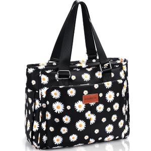 Large Floral Insulated Handbag for Women Work, 12L Leakproof Lunch Cooler Tote with Storage Pocket, Reusable for Picnic Hiking