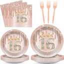 96PCS Rose Gold Sweet 16th Birthday Party Paper Plates and Napkins Sixteenth Birthday Party Decoration 16 Years Old Disposable Cake Dessert Tableware Set Serves 24 Guests Girls Ladies Supplies Favor