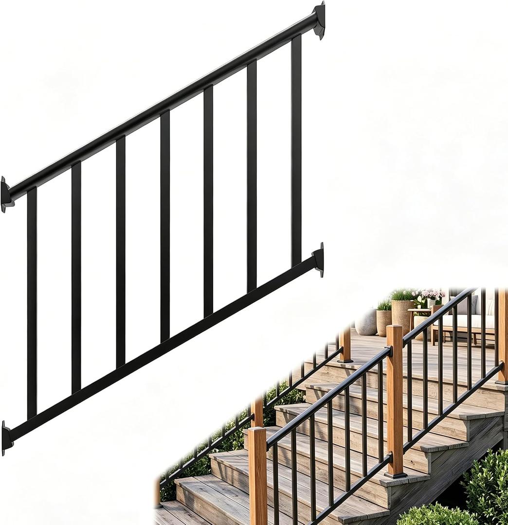 Metty Metal 4Ft W x 36in H Stair Deck Railing Kit, Textured Black AAMA2604 Powder Coat, IBC Certified Guard Rail for Deck Porch Balcony Patio Outdoor