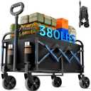 BEUSZATED Collapsible Wagon 380 lbs, Heavy Duty Wagons Carts Foldable, Shopping Cart with All-Terrain Wheels & 2 Drink Holders, Weatherproof, Wagon Cart for Home, Outdoor,Beach,Camping, Sports, Black