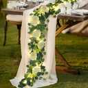 MACTING 6.6FT Flower Garland with Lights - Spring Gypsophila Eucalyptus Garland with 12 White Roses Artificial Floral Greenery Vine for Arch Table Centerpieces Backdrop Party Wedding Decorations