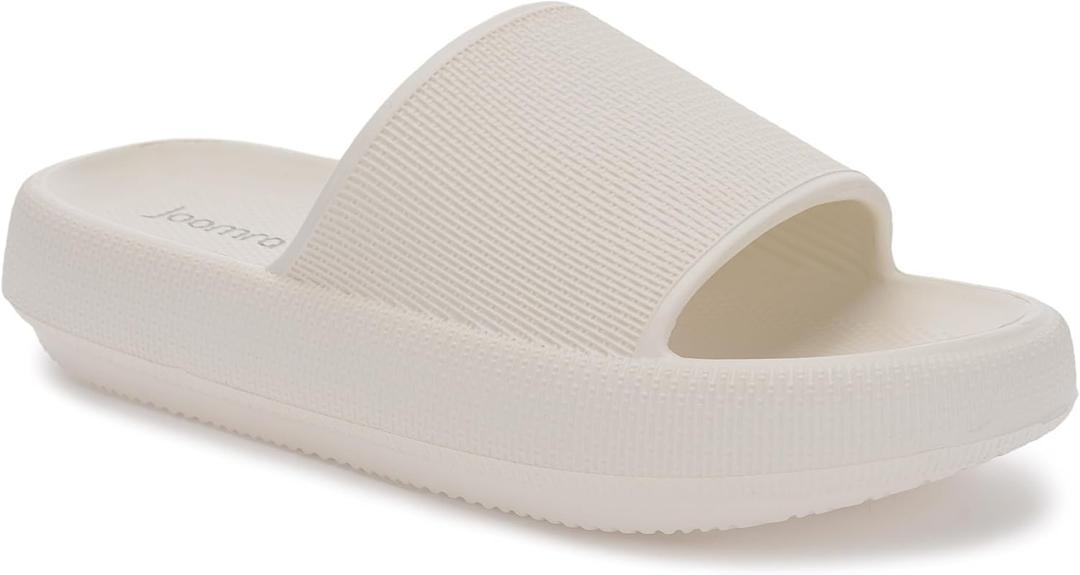 Joomra Pillow Slippers for Women and Men Non Slip Quick Drying Shower Slides Bathroom Sandals | Ultra Cushion | Thick Sole (6-7 Women/4.5-5.5 Men, Beige)