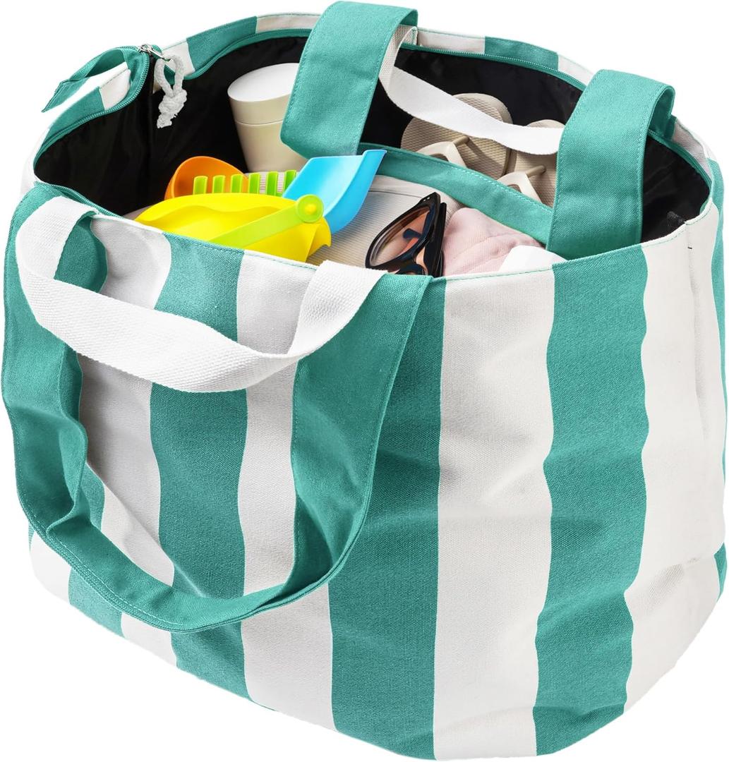 Bagelite 22'' 50L Large Beach Bag with Zipper, Extra Large Canvas Tote Bag for Women, Weekender Pool Bag (Aqua Green22'' Xl)