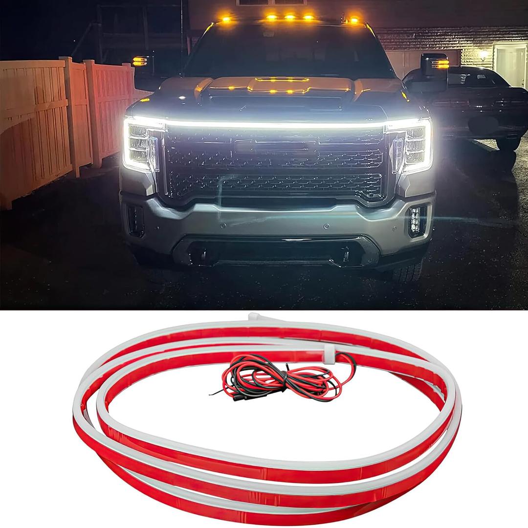 94.5 Inch Car Hood Light Strip, White Exterior Dynamic Car LED Hood Light, Flexible & Waterproof, Universal Exterior Daytime Running Light Strip with Fuse Protection for Cars, SUVs, Trucks