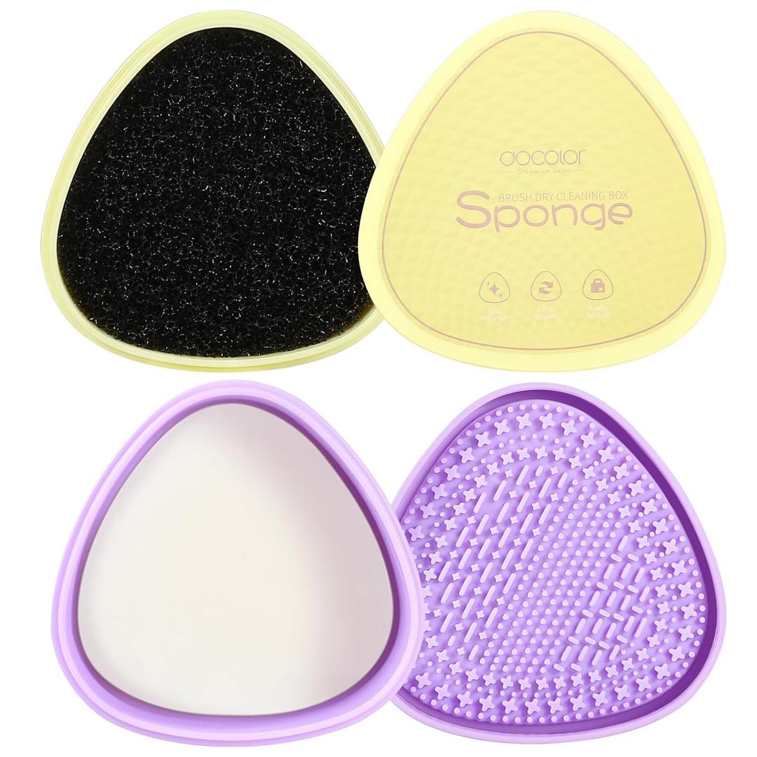 Docolor Makeup Brushes Cleaner Set Solid Soap Cleanser with Color Removal Sponge, Makeup Brush Cleaner Mat Brushes Shampoo for Cleaning Makeup Sponges, Brushes & Applicators Vegan (coconut oil) (2 PCS)