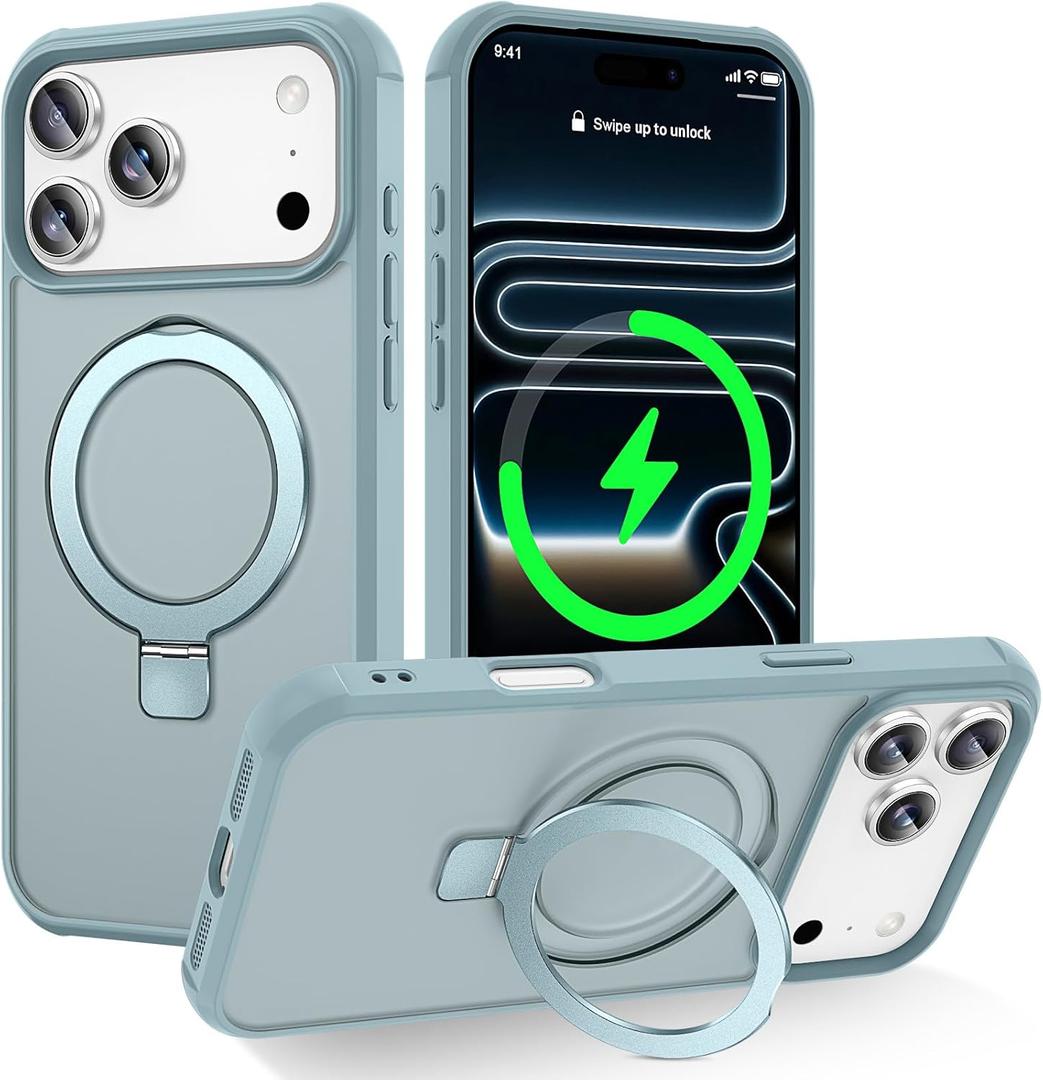 CHAOFEnG Magnetic Compatible with iPhone 17 Pro Max Case with Stand [Military Grade Drop Tested][Compatible with Magnet] Ring Translucent Slim Hard Back Soft Edge, Teal Green
