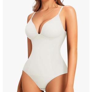 LODAY Shapewear Bodysuits for Women Deep V Neck Body Suit with Built in Bra, XL