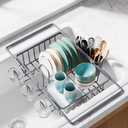 Sakugi Dish Drying Rack in Sink - Expandable Stainless Steel Dish Rack Over the Sink, Kitchen Sink Drain Strainer with Cutlery Holder & Cup Holders, 15.4 x 9.8 x 3.0 Inch, Silver