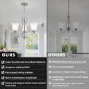 3-Lights Farmhouse Chandelier Brushed Nickel Modern Dining Room Light Fixture Silver Adjustable Ceiling Hanging Pendent Lighting with Frosted Glass for Kitchen Island, Living Room, Foyer