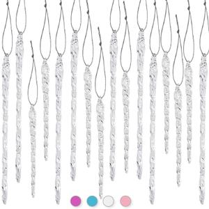 36 pcs, 4 & 6, Glass Icicle Ornaments for Christmas Tree Decor, Premium Twisted Hanging Icicles, Winter Wedding & Holiday Party Decorations (Clear)