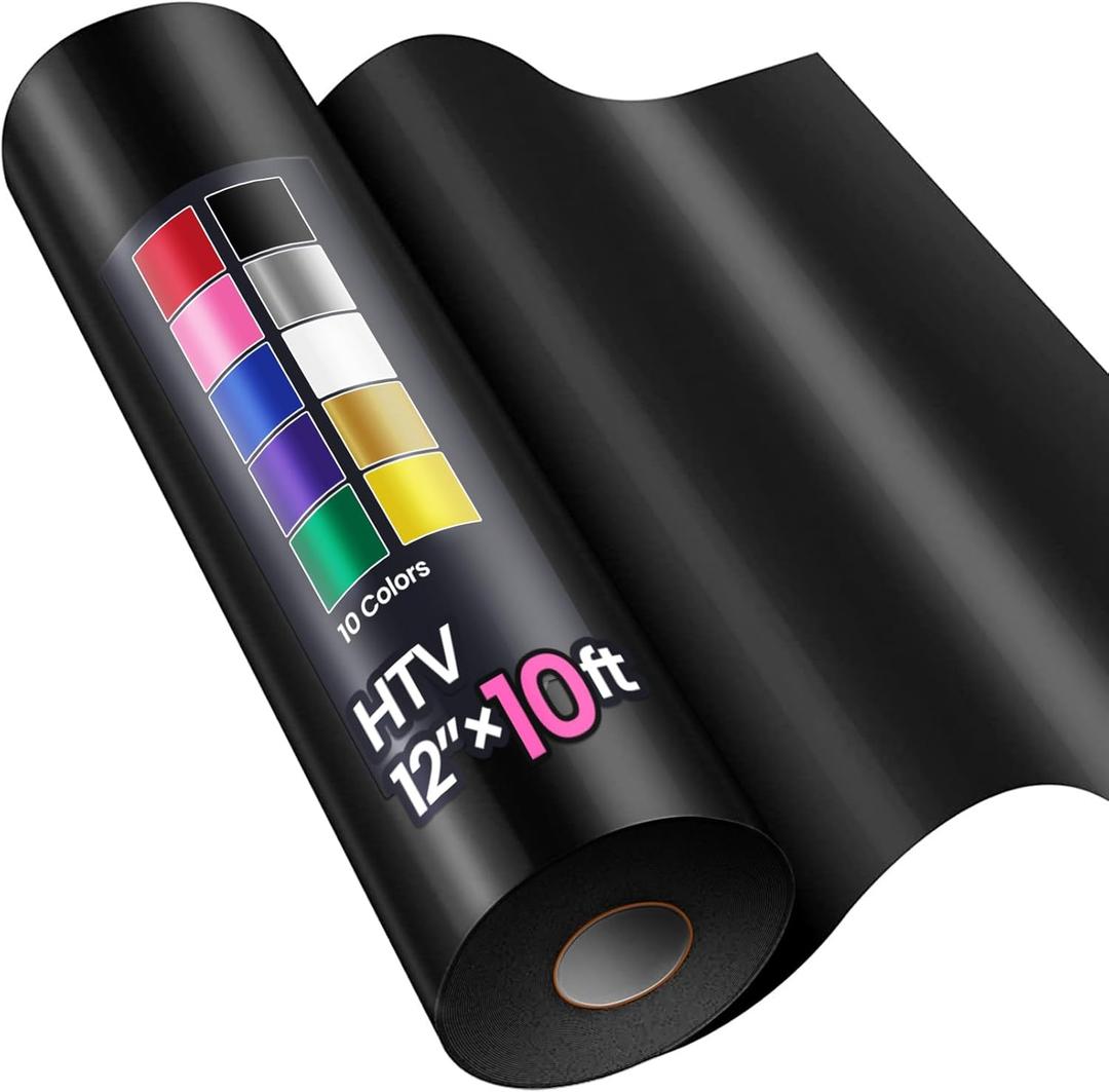 12" x 10ft Heat Transfer Vinyl HTV Rolls Black, Sooez HTV Vinyl for T-Shirt, Iron on Vinyl, Easy to Cut & Weed for DIY Heat Vinyl Design