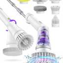 Electric Spin Scrubber, Cordless Shower Scrubber Rotary Floor Brushes & Pad Drivers with 6 Brush Heads - 2H Dual Speed, IPX7 Waterproof Extension Handle for Bathroom Tile Car Cleaning (White)