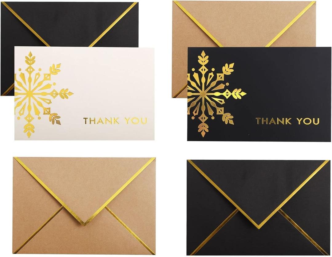 Winoo Design Heavy Duty Christmas Thank You Cards Boxed with Envelopes - 20 PK - 4x6 Inches Assorted Thank You Cards with Envelopes Bulk Black Xmas Greeting Cards Luxury