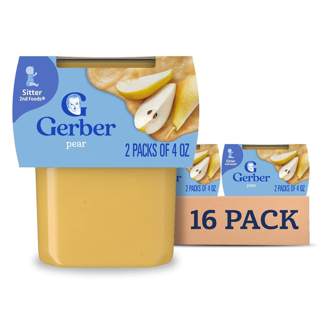 Gerber 2nd Food Baby Food Pear Puree, Natural & Non-GMO, 4 Ounce Tubs, 2-Pack (Pack of 8)