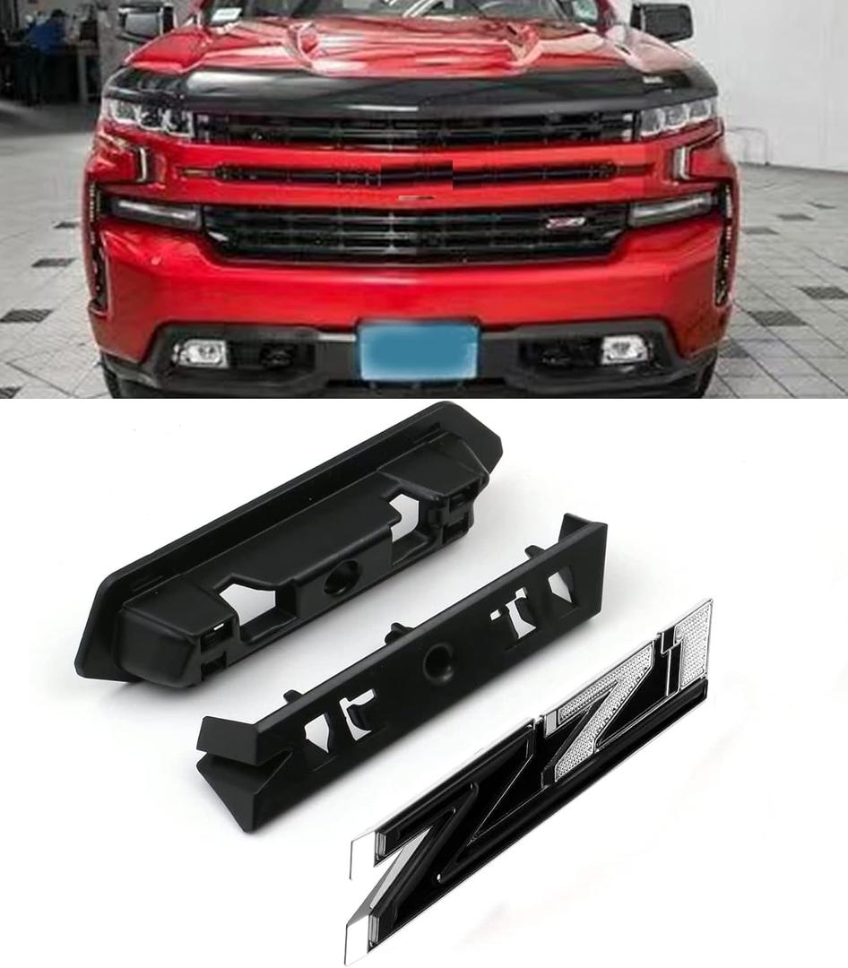 1 OEM Grille Z71 Front Emblem 3D Badge Compatible with 2019-2025 Silverado Tahoe Suburban RST 1500 HD 2500 HD 3500HD 84384428 (Chrome Black)