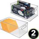 mDesign Deep Plastic Storage Organizer Container Bin, Office Organization for Filing Cabinet, Cupboard, Shelves, and Desk - Holds Notepads, Pens, Pencils, Highlighters, and Staplers - 2 Pack - Clear