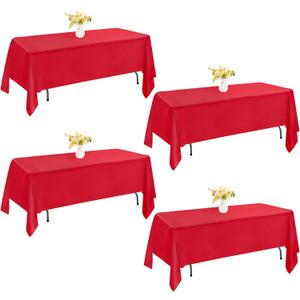 4 Pack Rectangle 60x102 Inch Red Polyester Table Cloth Washable Table Cover for Wedding Dining Table Buffet Parties Banquet DecorationRed
