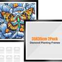 NAIMOER Upgraded 2Pack Diamond Painting Frames, Frames for 35x35cm Diamond Painting Canvas, Magnetic Diamond Art Frame Self-Adhesive, Diamond Painting Frames with Hooks for Wall Window Door (Black)