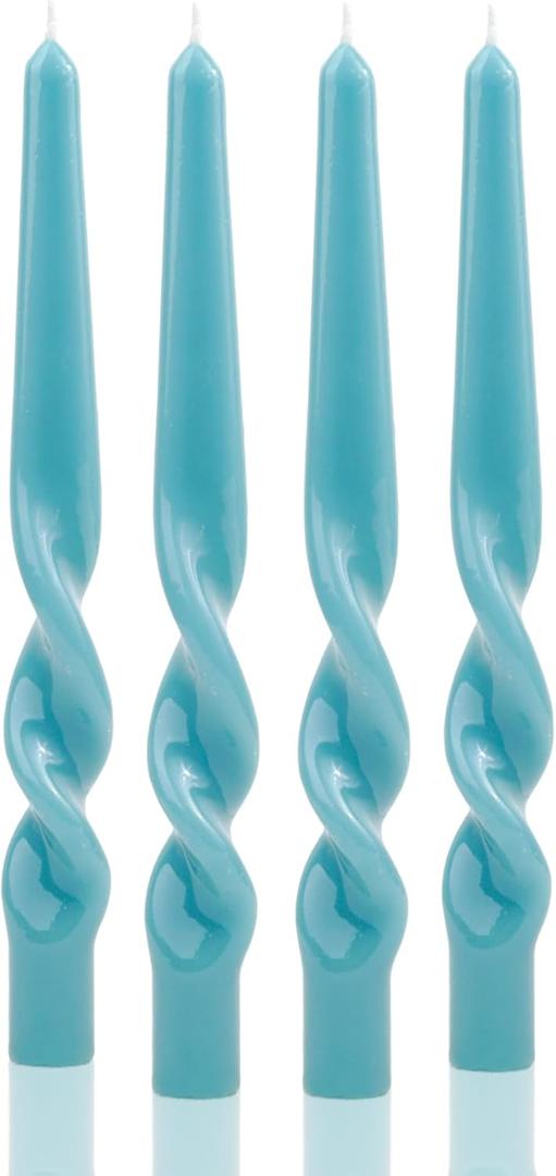 MAITREYA Teal Taper Spiral Stick Candles - Handmade Twisted Set of 4 for Decoration, Weddings, Party, Church - Unscented, Dripless, 10 inch