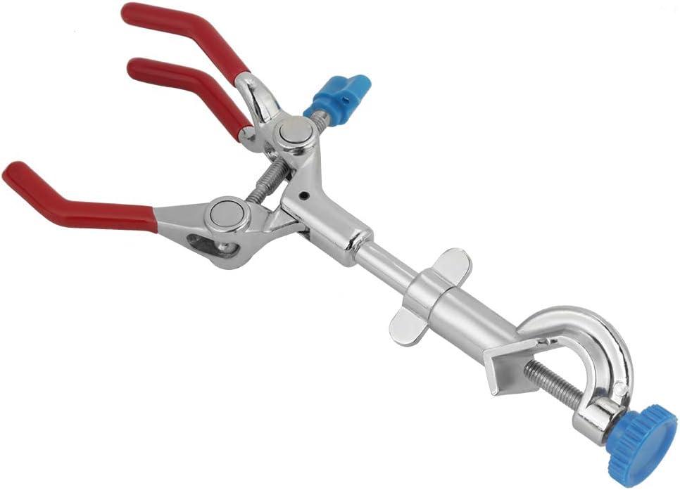 Clamp, 3 Prong Swivel Flask Clamp, Test Tube Condenser Holder with Flexible Jaws
