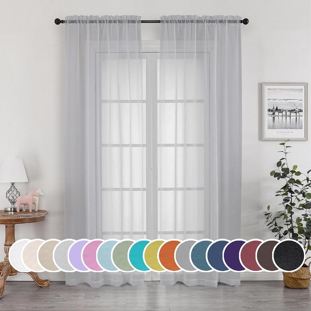OWENIE Light Grey Sheer Curtains 84 inches Long 2 Panels Set for Bedroom Living Room, Soft Solid Living Room Sheer Curtain, Rod Pocket Light Filtering Farmhouse Curtains, 2 Pcs Each 42 W x 84" L