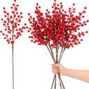 Palonu 8 Pcs 25 Inches Artificial Red Berry Stems Extra Long Red Berries Holly Berry Branch Fake Burgundy Berry Picks for Floral Arrangements Christmas Tree Holiday Home Dcor