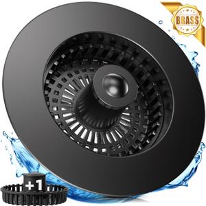 3-in-1 Kitchen Sink Strainer & Stopper, Matte Black Pop Up Drain Filter  Anti-Clogging Food Catcher with Brass Core  Fits Standard 3.5 Inch Drain, Deep Basket for Easy Cleaning