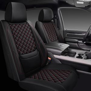 Ram 1500 Seat Covers Full Set 2009-2018, Lumbar Support Pickup Truck Seat Covers Custom Fit for Dodge Ram 1500/2500/3500 Crew/Quad/Mega Cab with Rear Curved Bench, Black Red