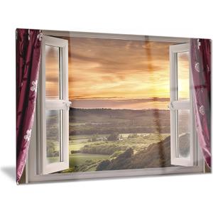Designart Open Window to Rural Landscape-Contemporary Metal Wall Art-MT6797-28x12, 28x12 (28L" x 12W")