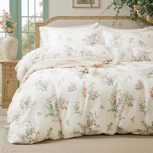 Duvet Cover Set King Size Vintage Style Garden Floral Duvet Cover 100% Cotton 3 Pcs Chic Floral Comforter Cover with Zipper Botanical Coquette Duvet Cover Set Ultra Soft & Breathable (Cream 02)