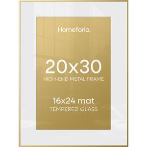 Homeforia 20x30 Gold Picture Frame, High-End Metal, 16x24 Mat, Glass