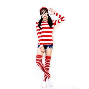 Family Halloween Costume，Red and White Striped Cosplay T-Shirt, Outfit Glasses Hat Shirt Suits XL