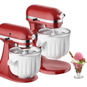 Ice Cream Attachment for KitchenAid Stand Mixer, Compatible with KitchenAid 4.5 Qt and Larger Stand Mixers, 2-Quart Frozen Yogurt - Ice Cream & Sorbet Gelato Maker by GVODE (White)