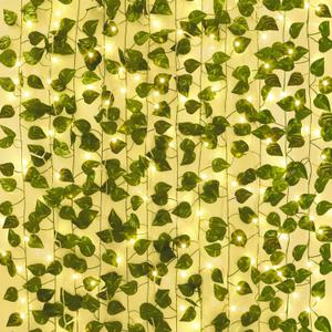 CEWOR 24 Pack 173ft Fake Ivy Vines, Artificial Ivy Garland with 200 LED String Lights, Hanging Plants Greenery Backdrop Green Leaves for Bedroom Room Wall Decor Wedding Party Table Decoration