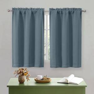 OWENIE Stone Blue Short Blackout Curtains 45 Inch Length 2 Panels Set for Small Kitchen Bedroom Window, Rod Pocket Privacy Curtains Tier for Bathroom Basement Cabinet Camper RV Bunk, Each 30" Wx45 L