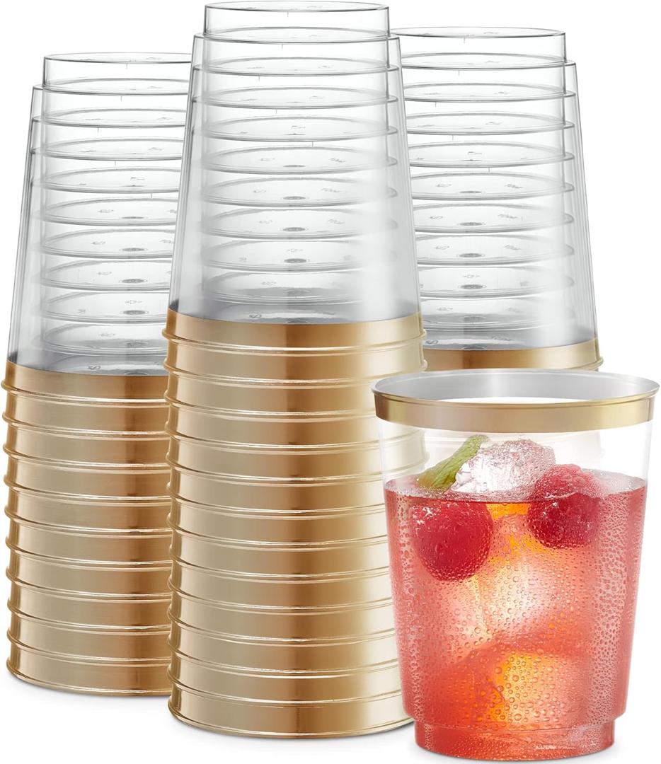 PLASTICPRO Disposable Plastic Tumblers (Gold Rim, 50)