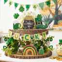 WDS WONDROUS St Patricks Day Decorations 6-Piece Set, Wooden Beer Mug Rainbow Gold Pot Boot Shamrock Hanging Ornaments with Lucky Banner for Wall Door Party Home Decor Spring Decor