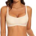 Seamless Bralette for Women Comfort No Show Square Neck Stretch Wireless Bra with Removeable Padding (Medium, Beige)