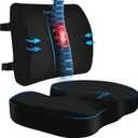 Seat Cushion, Lumbar Support Pillow with Adjustable Strap-Chair Cushions for Sciatica Pain Relief-with Washable Cover Memory Foam for Car, Travel and Wheelchair-Black (Large)