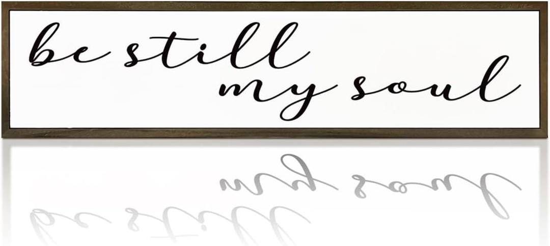 Christian Wood Sign, Farmhouse Table Shelf Decoration, Home Office Decor for Women, Bedroom Decor, Wooden Framed Wall Plaque, Be Still My Soul Sign 17.8x4x1.2 inches