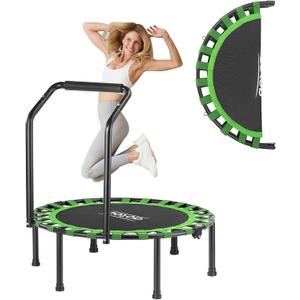 AOTOB 40/48" Fitness Trampoline for Adult, Max Load 450 LBS, Foldable Mini Trampoline with Durable Bungees,Small Rebounder Exercise Trampoline with Bar for Workout for Quiet & Safely Cushioned Bounce (Green)