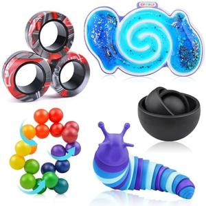 Cevioce 5Pcs Fidget Toys Adults Pack,Easter Basket Stuffers for Teens Boys Girls,Autism Sensory Toys with Fidget Spinner Slug Magnetic Rings,Squishy Fidget Toys ADHD Stress Relief