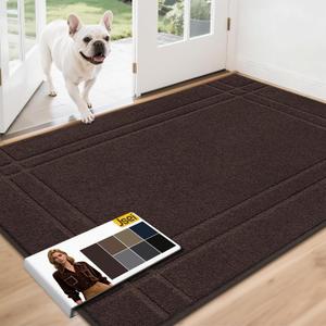 JSEI Entryway Rugs Doormat 36"x60", Non-Slip Dirt Trapper Door Mats Indoor, Washable Absorbent and Stain Resist Welcome Floor Mat for Front Door, Dog Door Mat, Dirty Wet Shoes & Paws, Brown