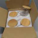 Ulrikco 4 Pack Double Walled Glass Coffee Mugs with Bamboo Lid/Spoon, Insulated Coffee Cups with Handle, Cappuccino Latte Glasses Cup, Clear Glass Mugs for Hot Drinks Tea Milk Juice Ice Cream (350ml)