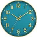 HZDHCLH Teal and Gold Wall Clocks Battery Operated 12 inch Silent Non Ticking Modern Wall Clock for Living Room Bedroom Kitchen Office Decor